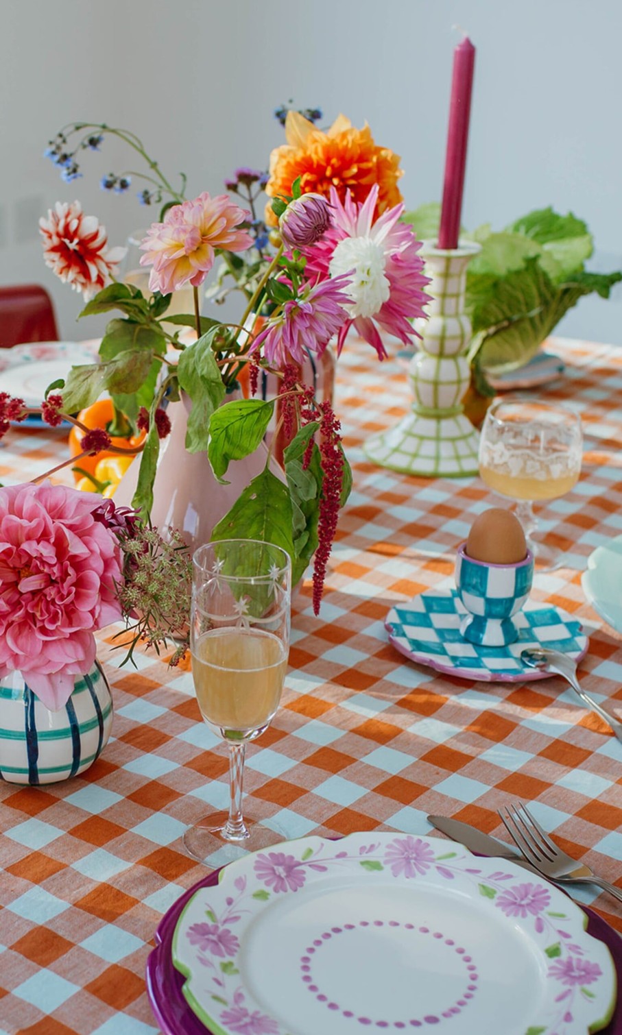 Kitchen & Garden Plümo | Blue Check Egg Cup + Small Plate